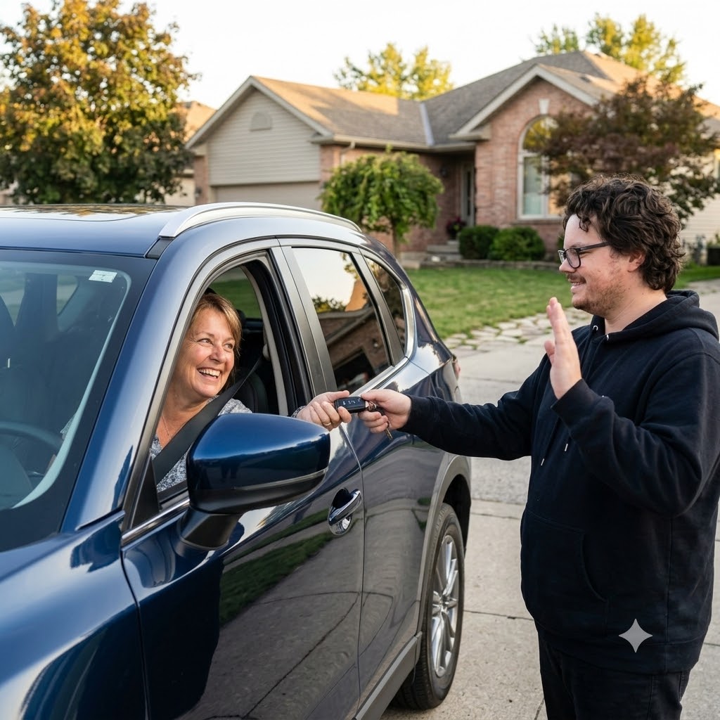 Oren handing over keys to a customer at a MyRide delivery.